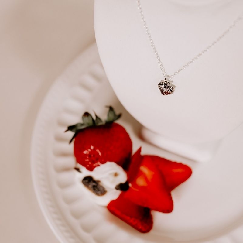 Strawberry Shortcake Necklace Gold Enamel Charm on Chain | Brown Eyed Rose