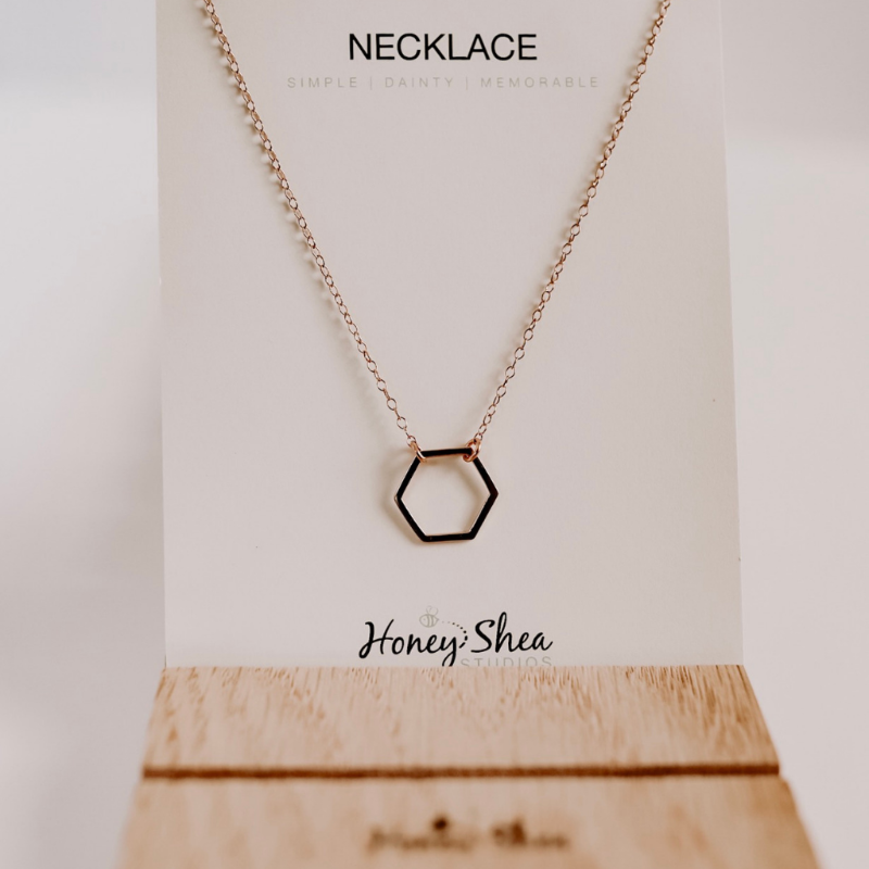 rose gold dainty hexagon necklace